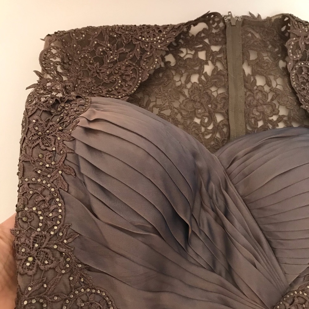 LA FEMME Ruched Chiffon Gown In Cocoa - Picture 6 of 8